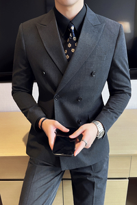 男士结婚礼服双排扣枪驳领西服修身新郎伴郎服A407/XZ338灰-P125图片