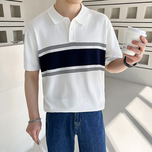 轻熟风男士夏季短袖针织翻领polo衫半袖t恤白A407-DT63-P55控78图片