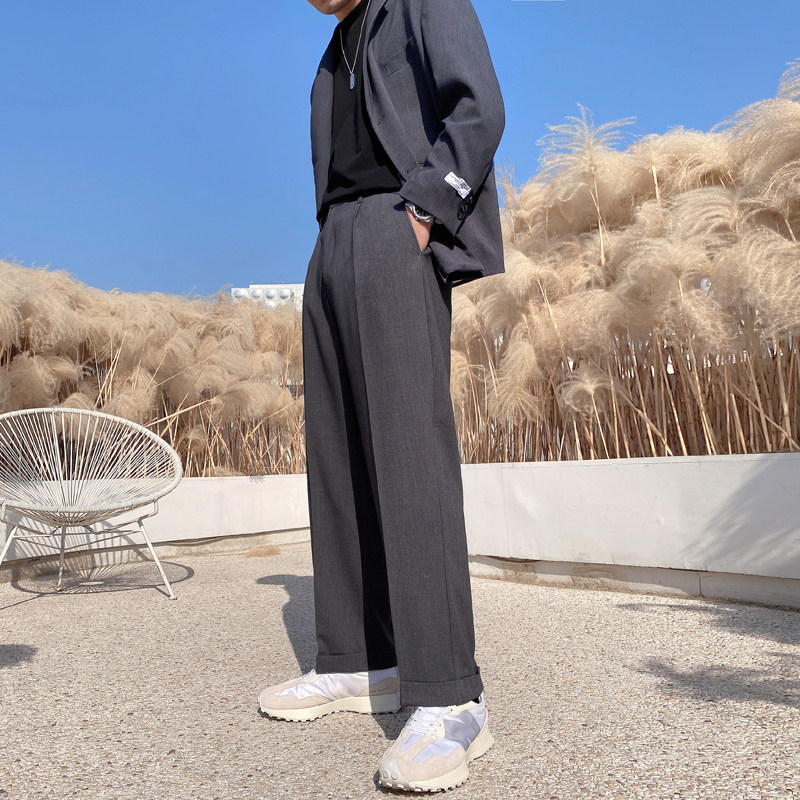 男士网红垂感阔腿裤宽松直筒松紧腰长裤男西装裤K267-P75控98-灰，男装西服套装，电商A407