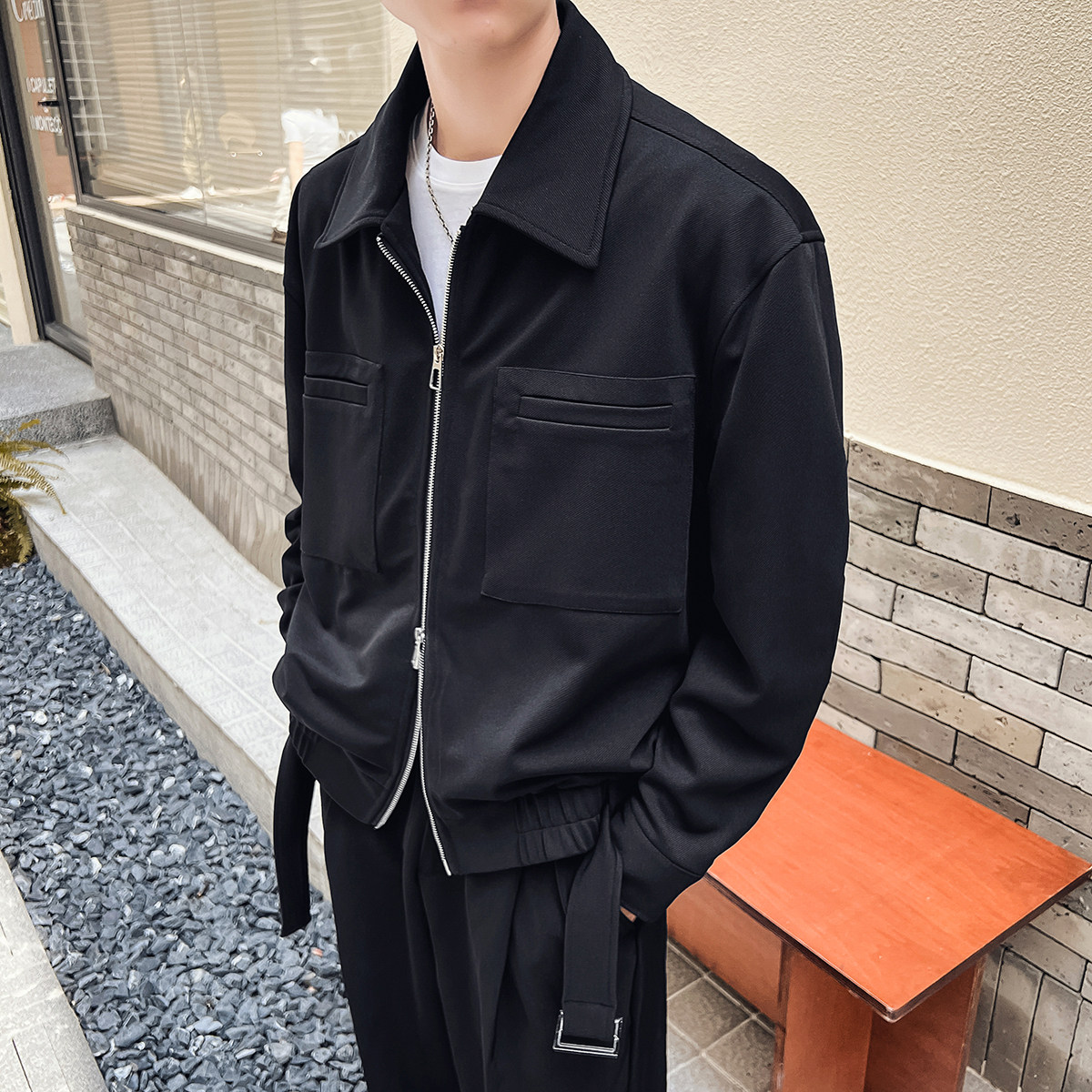 2025秋冬新款轻熟风男士棋盘格夹克外套咖A407-JK03-P115控148,男装夹克,电商A407