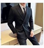 男士结婚礼服双排扣枪驳领西服修身新郎伴郎服A407/XZ338灰-P125，男装西服，电商A407