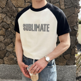 男士夏季英伦风短袖字母圆领T恤轻熟五分袖T恤衫A407-DT85-P60绿，男装T恤，电商A407