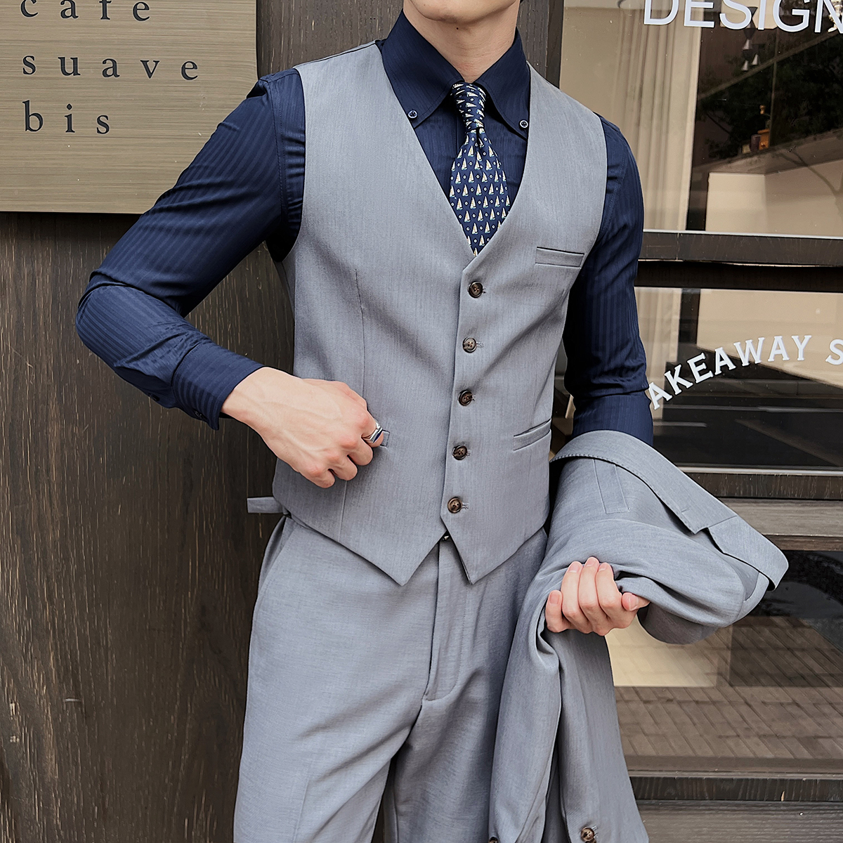 新款男士单排扣休闲V领修身马甲新郎伴郎服商务男工作服MJ360-P60，男装背心/马甲，电商A407