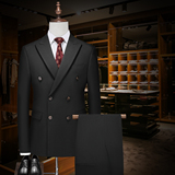男士结婚礼服双排扣枪驳领西服修身新郎伴郎服A407-XZ338黑-P125，男装西服，电商A407