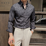 新款男士长袖痞帅花衬衫男式修身长袖翻领免烫衬衣CS116-P70-绿，男装衬衫，电商A407