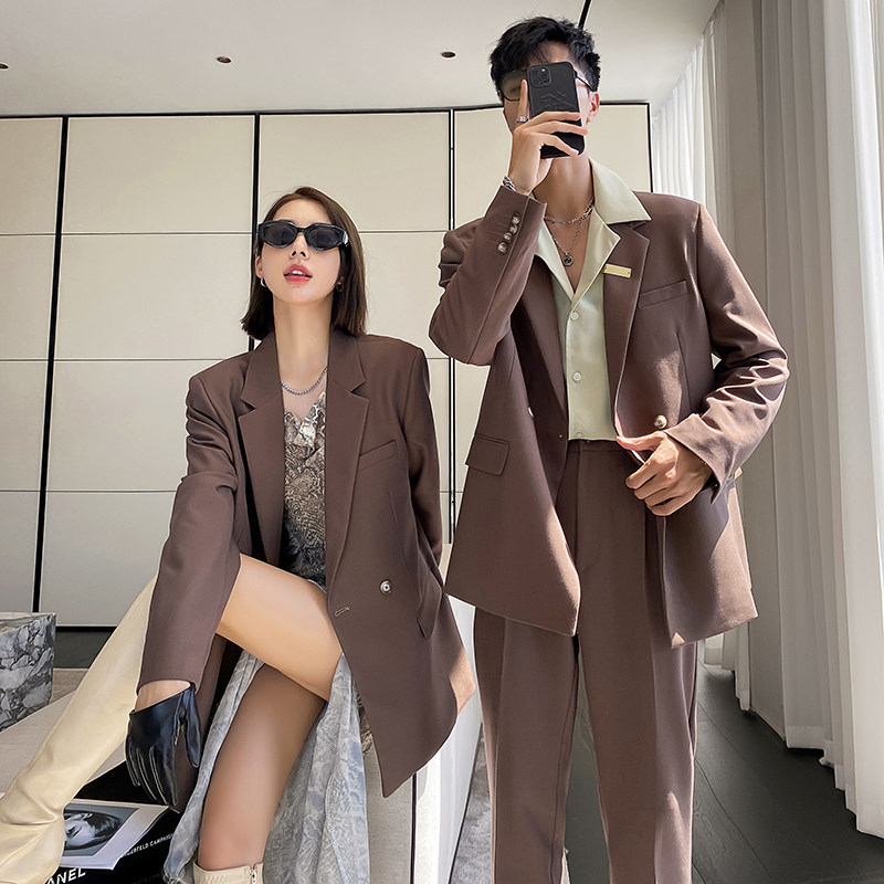 ins轻熟风新款情侣西服男女休闲微宽松垂感西装灰XZ298-P155控198,男装西服套装,电商A407