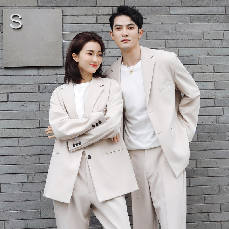 ins轻熟男情侣宽松西服女西装XZ267-P230灰单西控198两件套控298,男装西服套装,电商A407