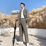 男士网红纯色格子垂感宽松西服外套男青年西装格XZ281-P165控198，男装西服套装，电商A407