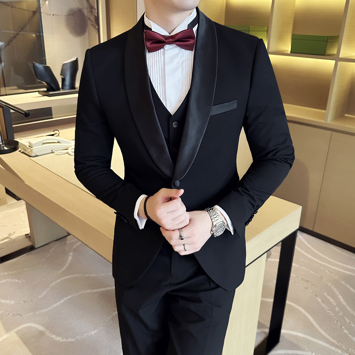 男士结婚礼服单排青果领西服修身新郎伴郎服单西A407/XZ335/P135,男装西服,电商A407
