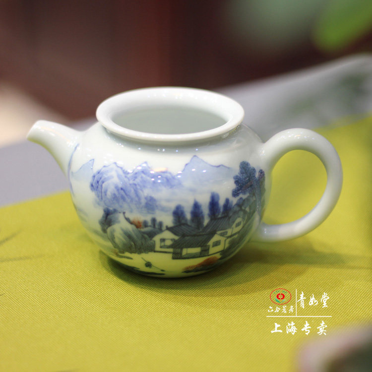 【青如堂】全手工精品康熙青花釉里红山水公道杯 六合茗居