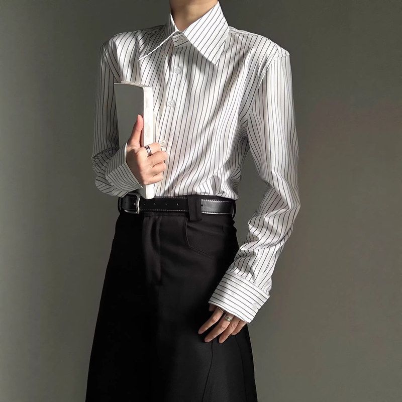 白色衬衣条纹中性风休闲雅痞男女
