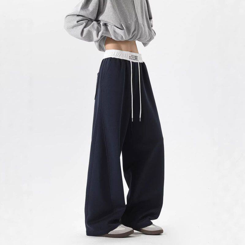 vibe百搭双拼潮牌阔腿运动拼接宽松春季男卫裤高街美式休闲裤长裤