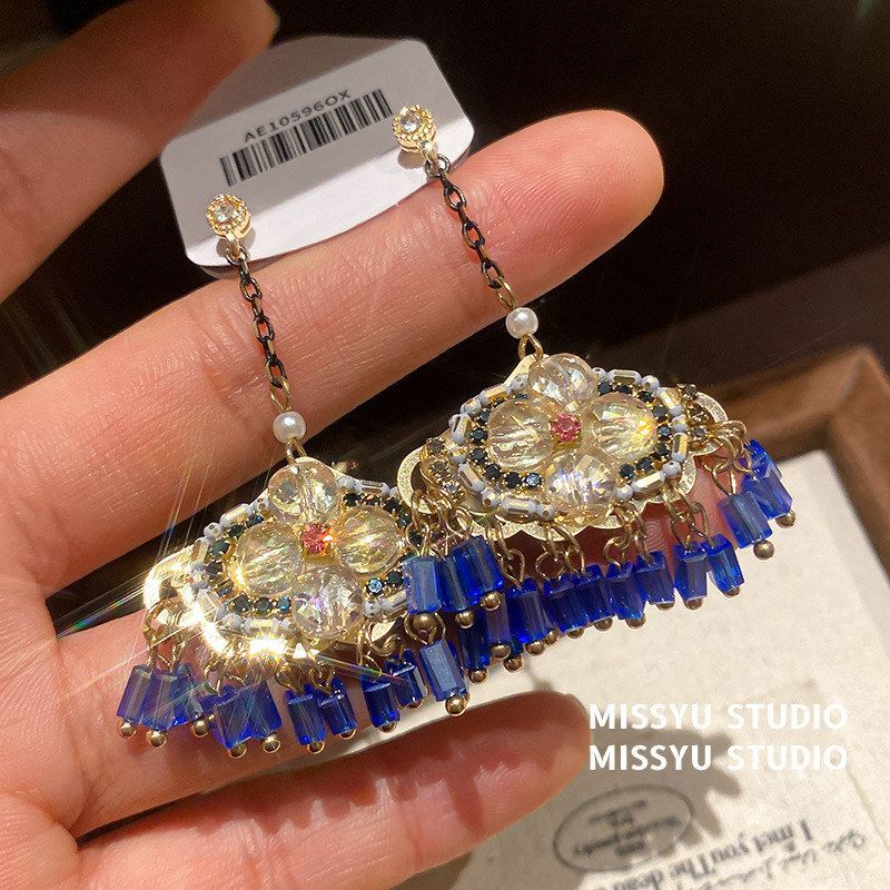 耳环花朵民族风蓝色妖姬轻奢耳钉