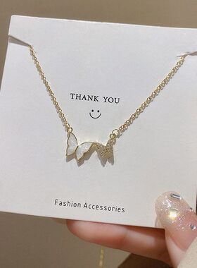 蝴蝶钛高级感项链女小众锆石滴油
