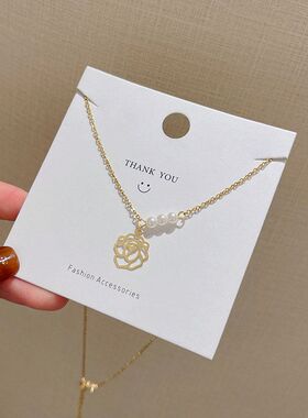 女轻奢几何形镂空锁骨项链玫瑰花