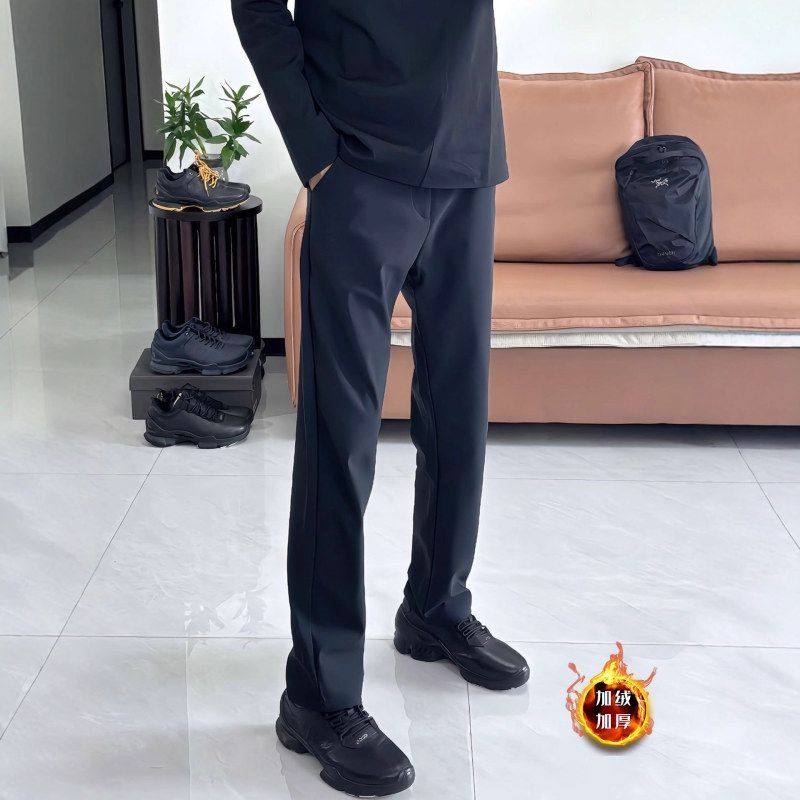 户外冲锋裤加绒软壳防水秋冬登山裤美式防风修身运动裤子黑色男款