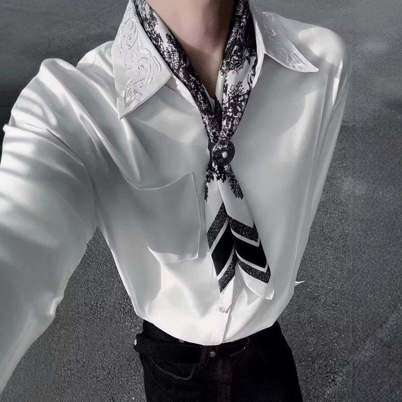 长袖白色男c衬衣le衬衫刺绣高级感西装内痞帅花永生春秋季搭anfit