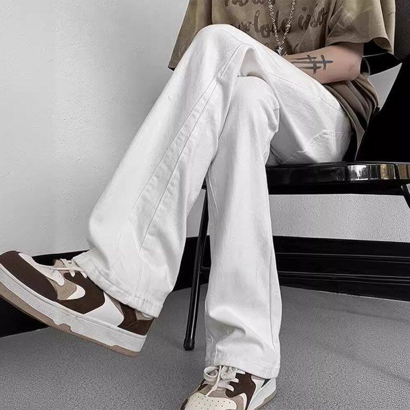 美式修身白色微喇长裤百搭牛仔裤高街cI潮牌ea休闲nfit男直筒纯色