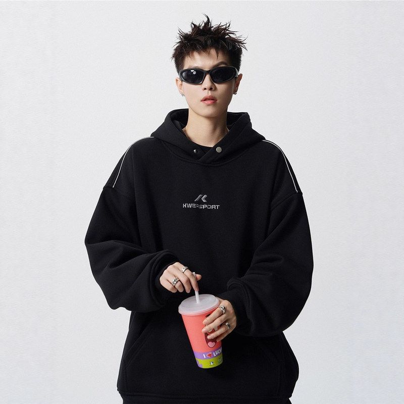 撞外套潮牌色拼接刺绣连帽美式