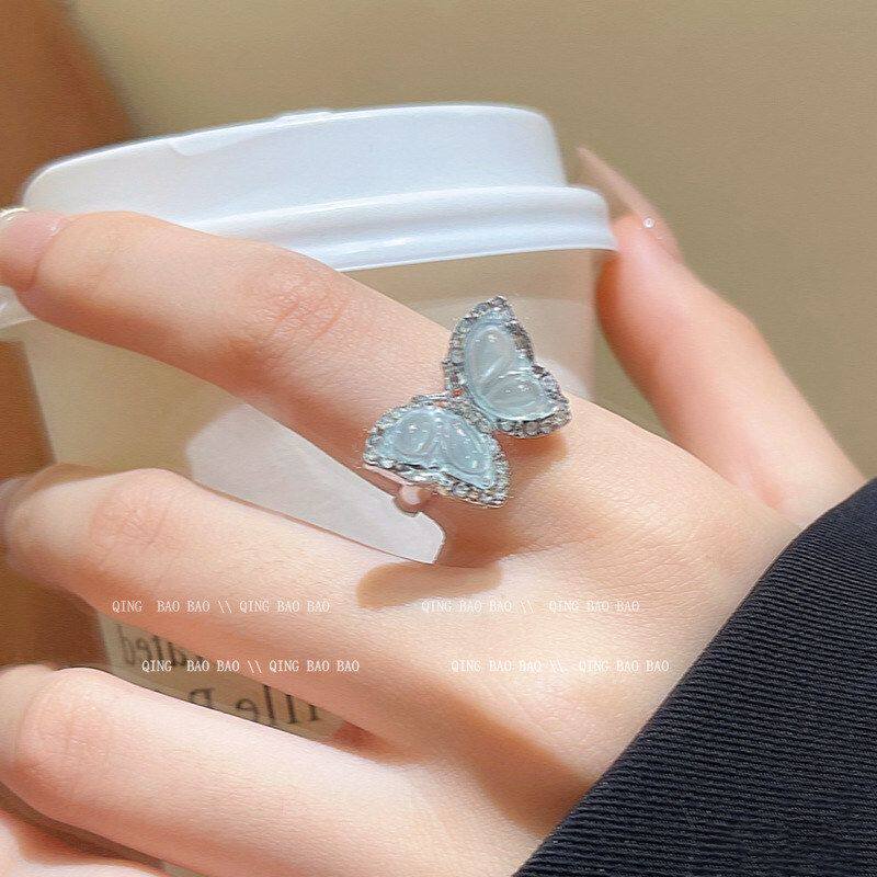 超仙蓝色甜美树脂指环ins手饰品