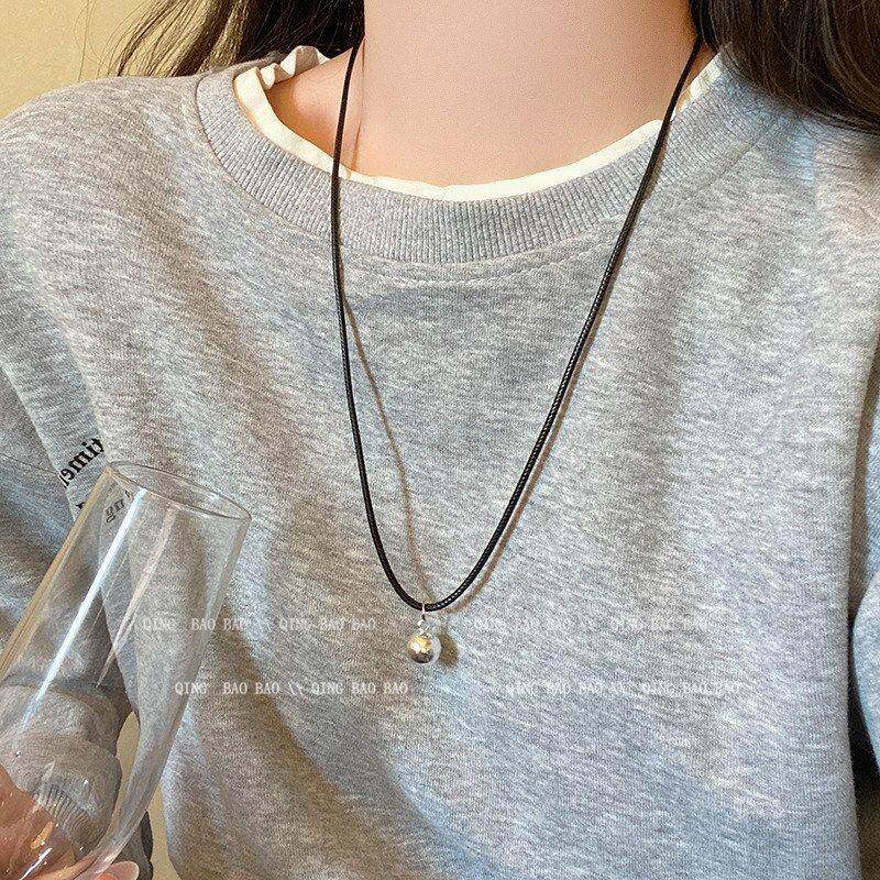 冷淡长款饰品项链项链圆球毛衣链夸张锁骨女高级感风轻奢小众麻绳
