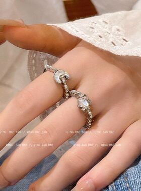 指环轻奢冰川星戒指食指个性蓝星