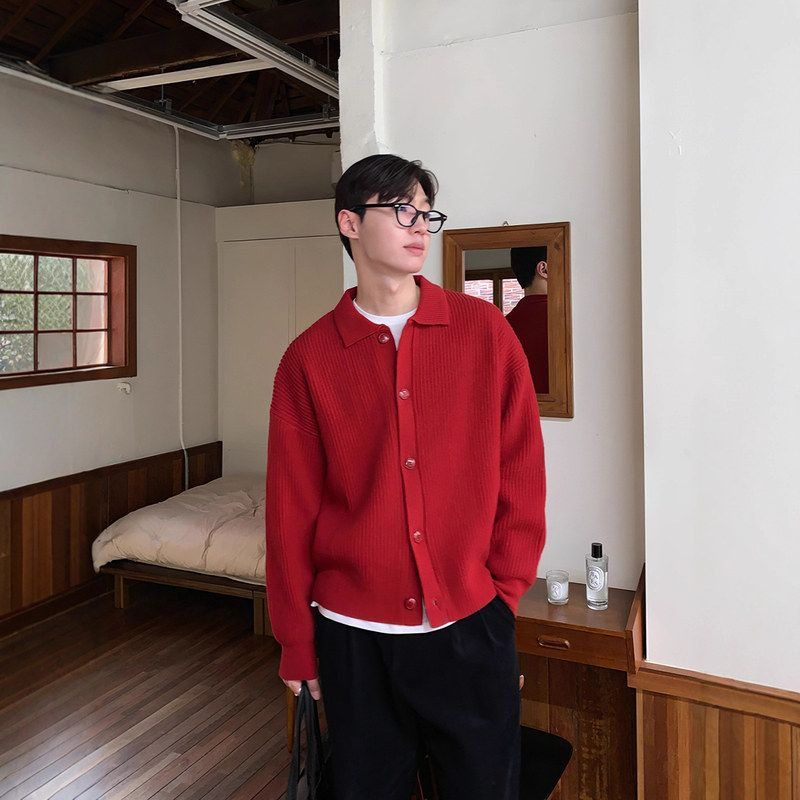 秋冬男士开衫针织外套款毛衣喜庆