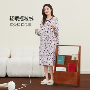 顶瓜瓜女士睡裙长袖顶呱呱摇粒绒加厚保暖宽松睡衣外穿家居服秋冬