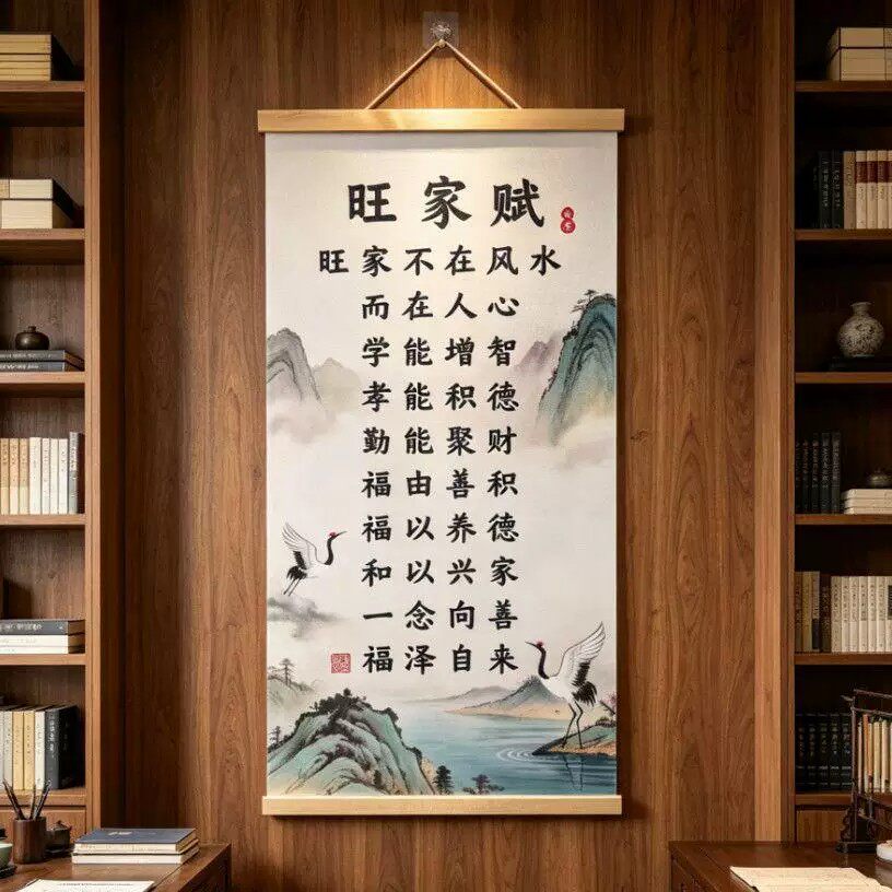 2026新款旺家赋家规挂画书房客厅沙发背景墙装饰画励志实木挂轴画