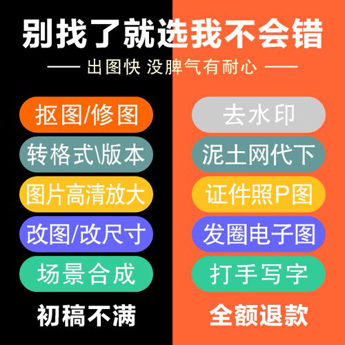 专业p图修图无痕批图片处理ps修图改尺寸ps去水印照片精修抠扣图