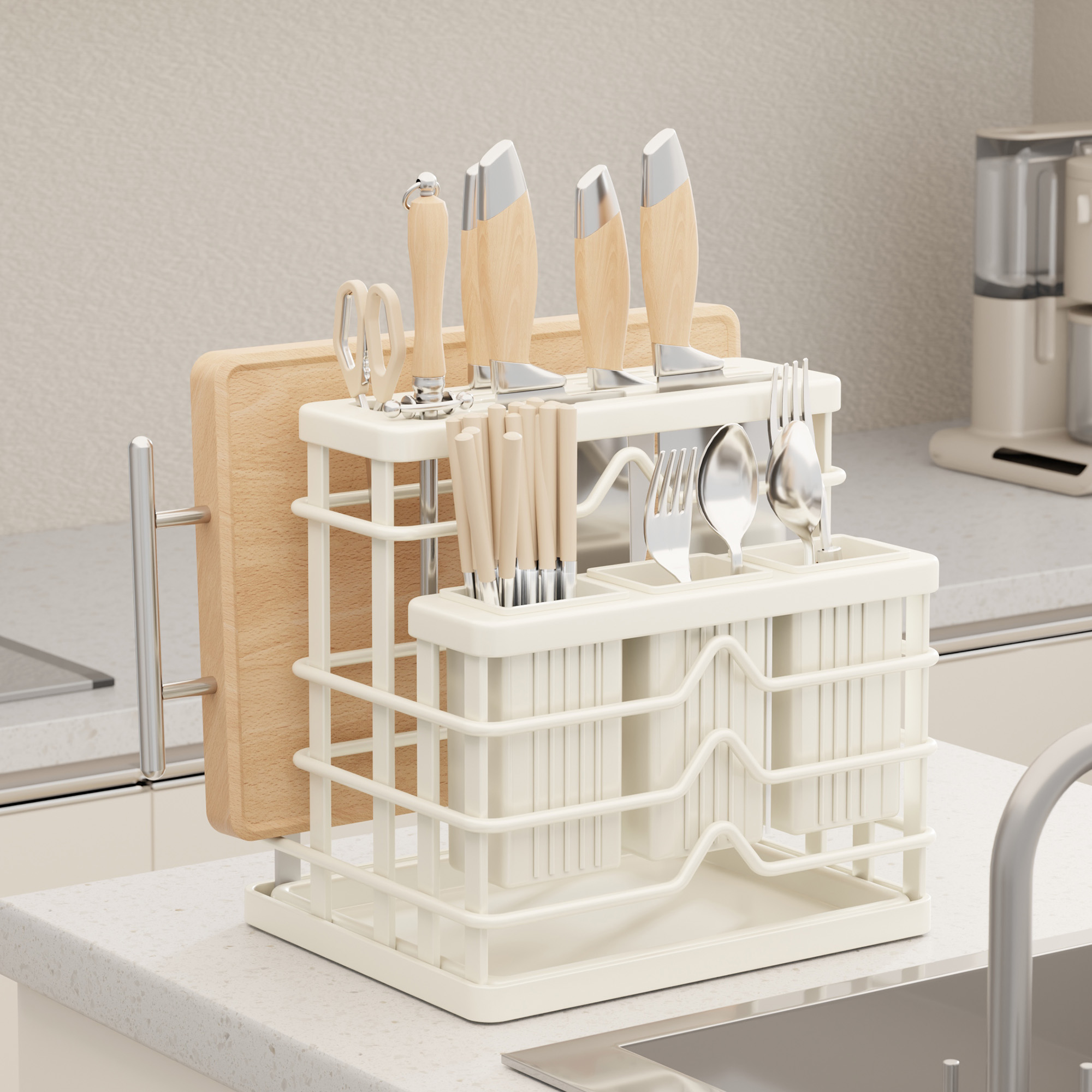 厨房刀架置物架砧板菜刀架多功能台面置刀架筷子笼一体刀具收纳架