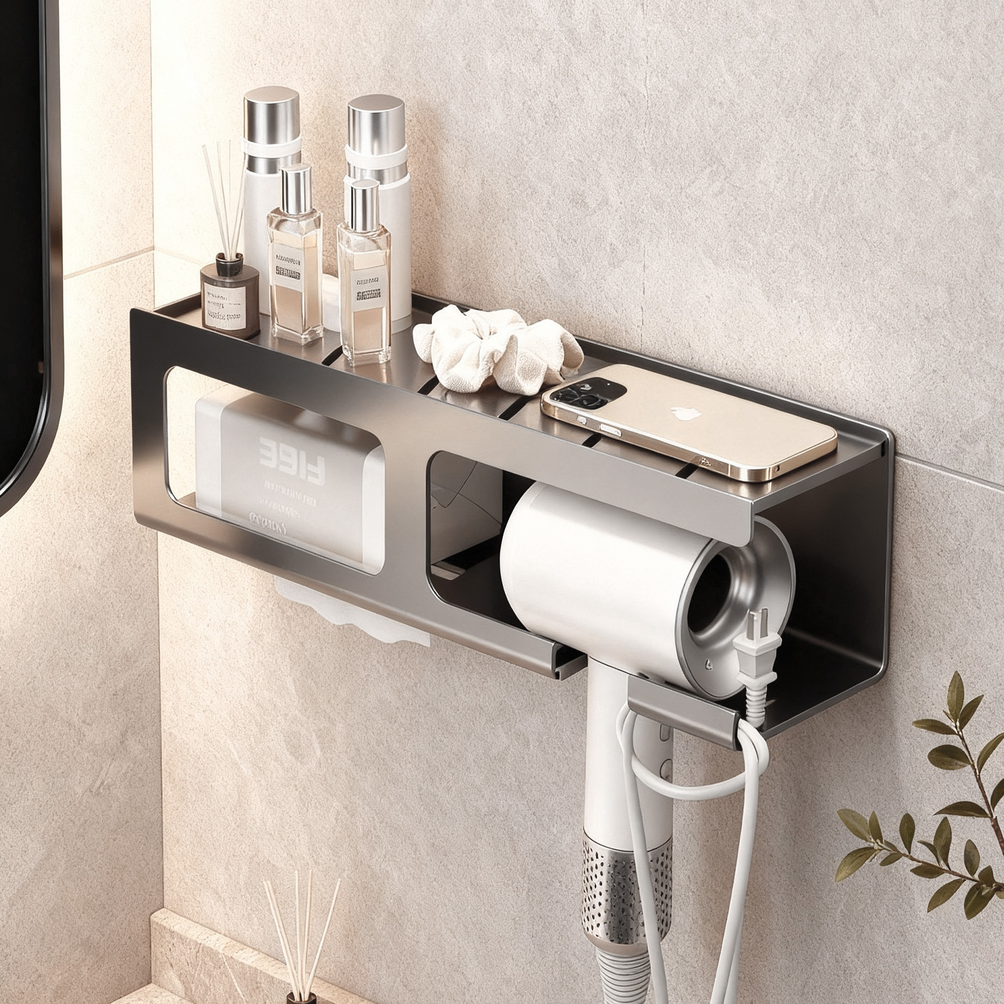 吹风机置物架免打孔卫生间电吹风支架多功能纸巾架吹风筒收纳挂架