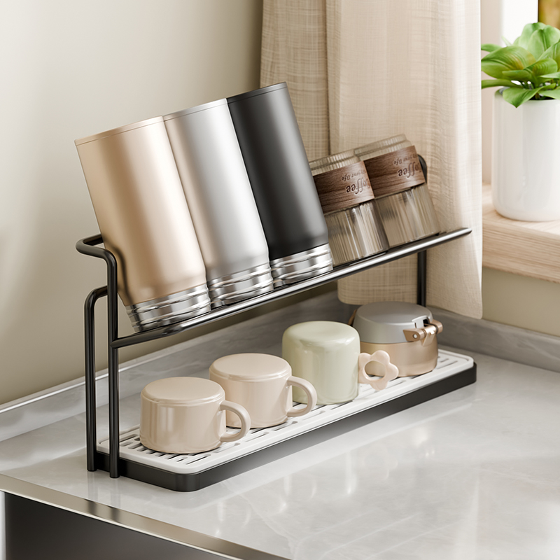 杯架双层沥水托盘架厨房餐桌台面玻璃杯茶杯咖啡杯水杯收纳置物架
