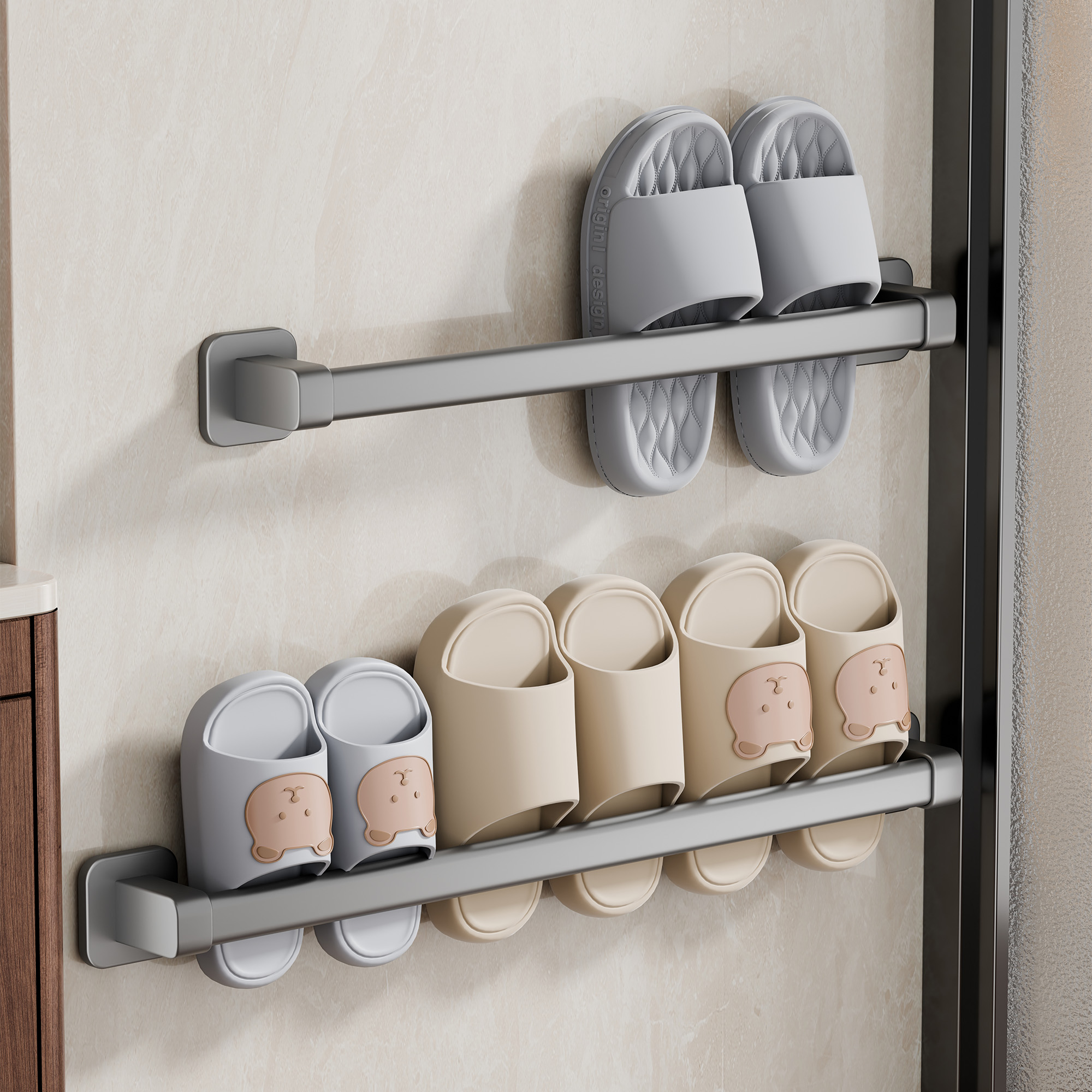 浴室拖鞋架免打孔卫生间置物架鞋子收纳神器壁挂沥水架门后拖鞋杆
