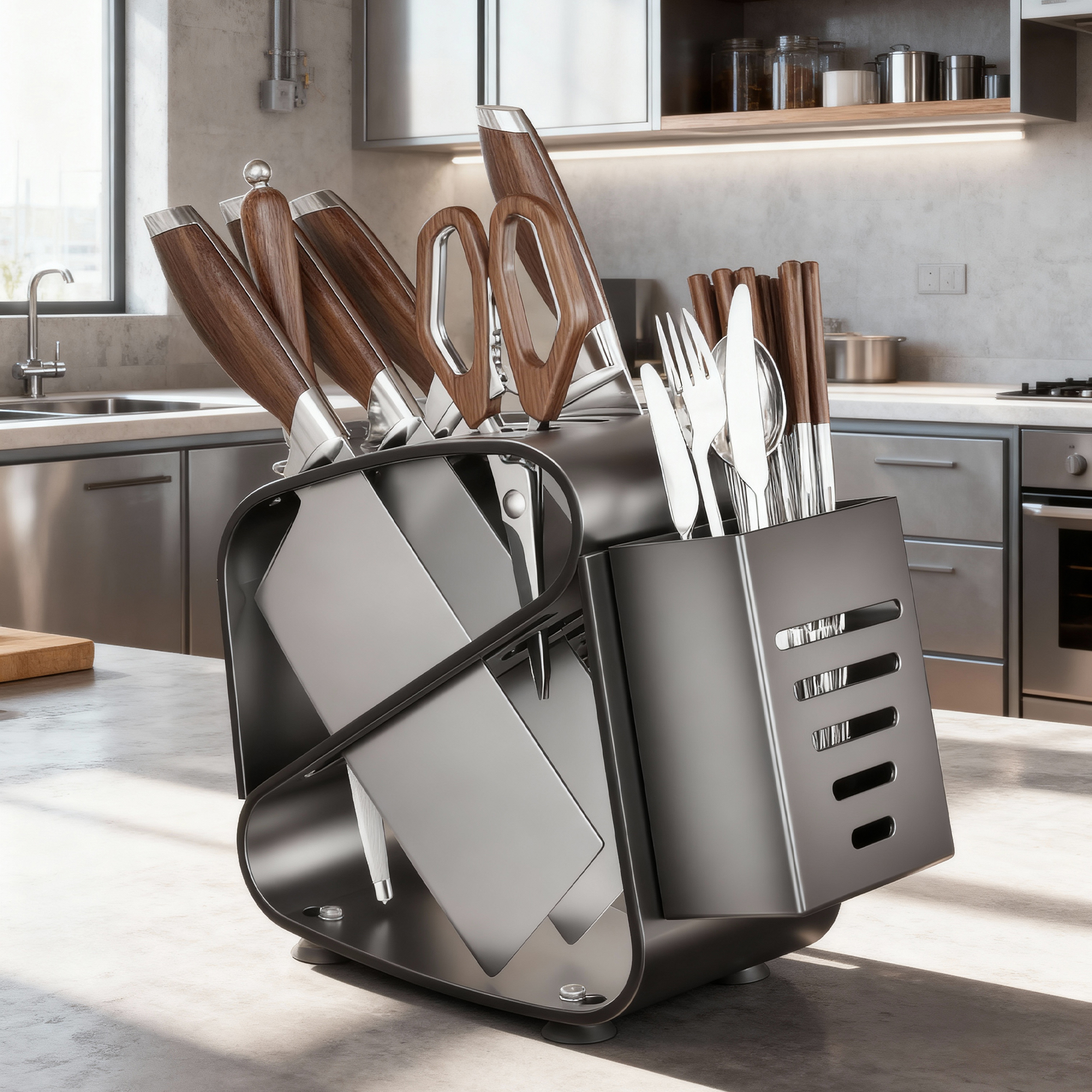 不锈钢刀架置物架2025新款多功能放菜刀架厨房台面刀座一体收纳架