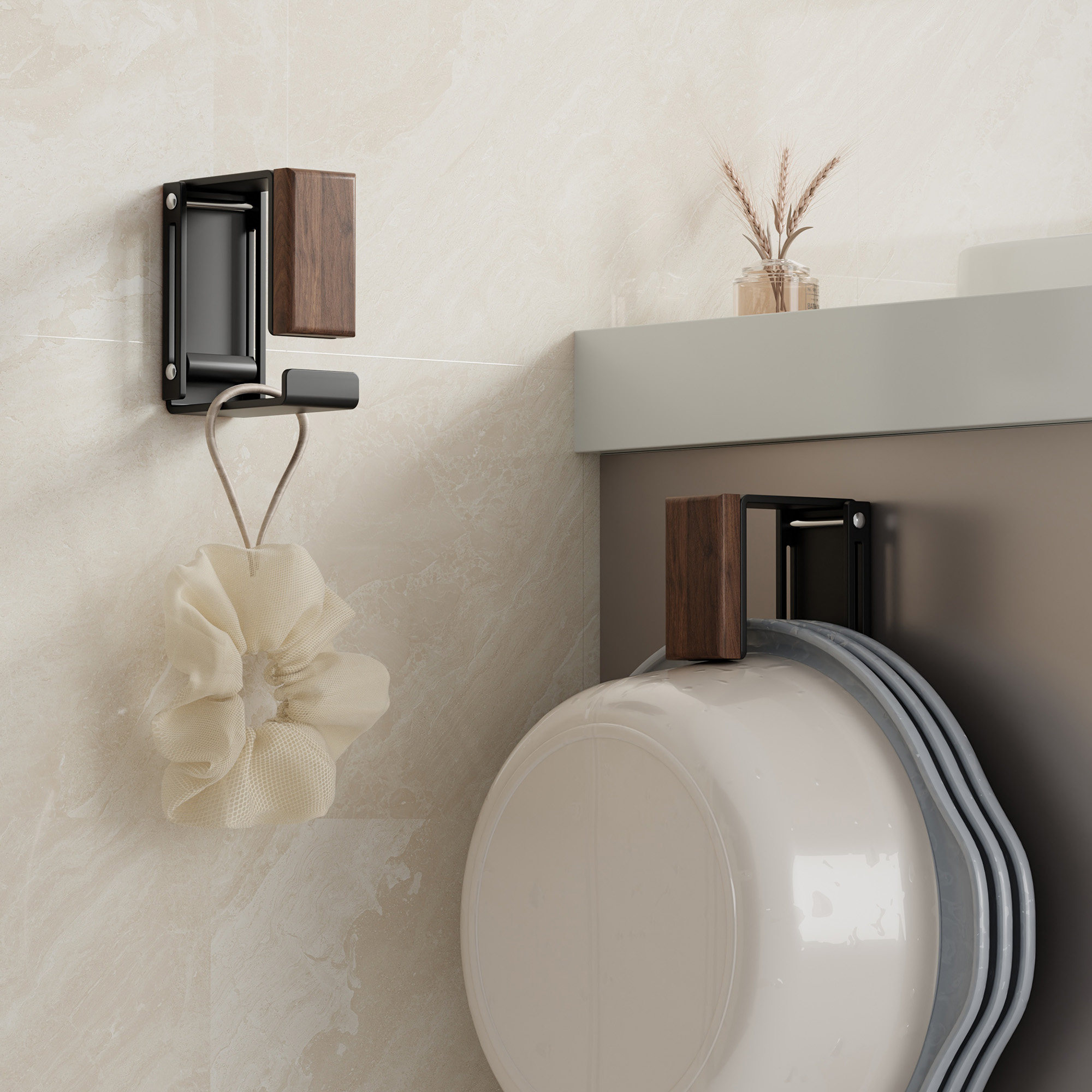 胡桃木脸盆收纳架免打孔卫生间置物架壁挂式脸盆挂钩浴室挂盆神器,家庭/个人清洁工具,浴室角架/置物架,淘宝优惠券,粉丝福利购,淘宝优惠卷