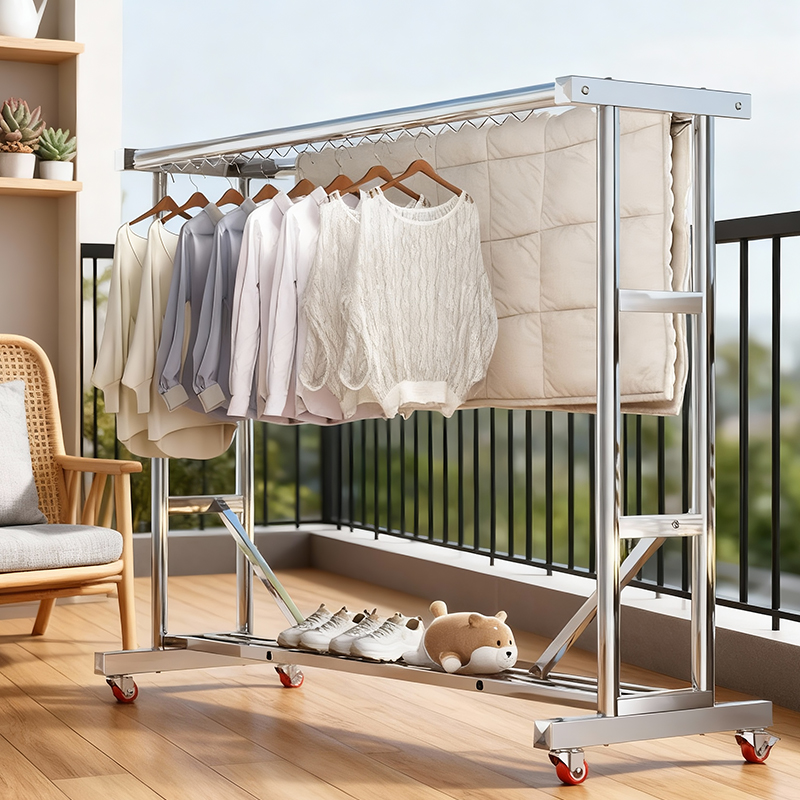 阳台晾衣架2025新款简易家用不锈钢衣架落地固定加粗加厚政府补贴