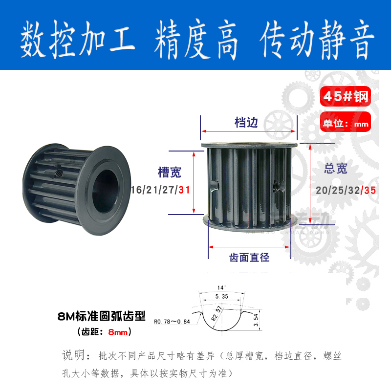 8M同步轮定做套装5M皮带轮同步带涨紧轮铝合金多楔带转动装置惰轮-封面