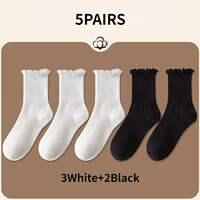 5 pair /Lot Socks for Women Ruffle Cotton Middle Tube Ankle thumbnail 7