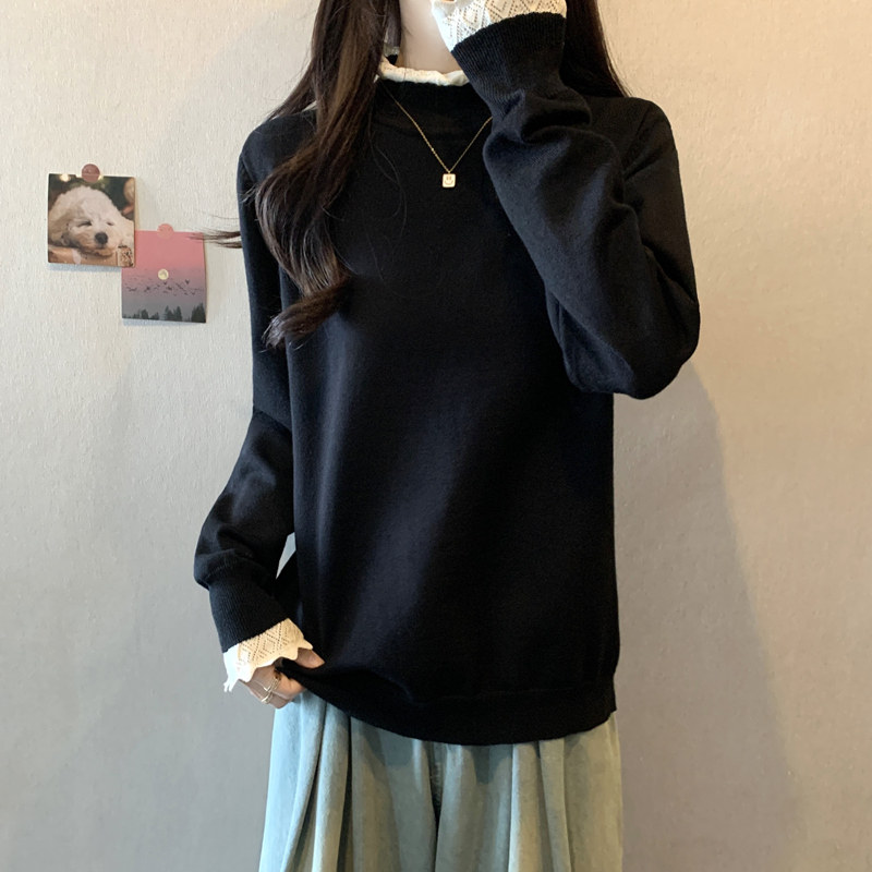 大码女装设计感花边半高领毛衣春季胖mm遮肚显瘦百搭长袖针织衫潮,女装/女士精品,大码内搭,淘宝优惠券,粉丝福利购,淘宝优惠卷