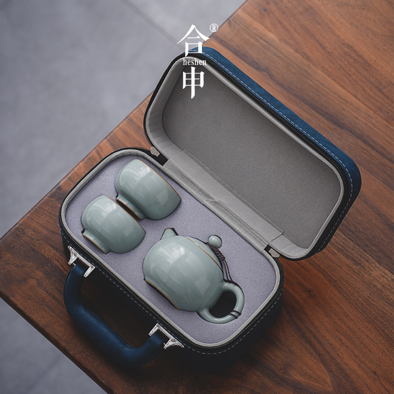 汝窑茶具小套装一壶两杯二人功夫茶家用泡茶壶茶杯便携包户外旅行,餐饮具,功夫茶具,淘宝优惠券,粉丝福利购,淘宝优惠卷