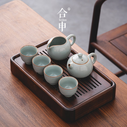 2025年汝窑茶具胡桃木茶盘整套装