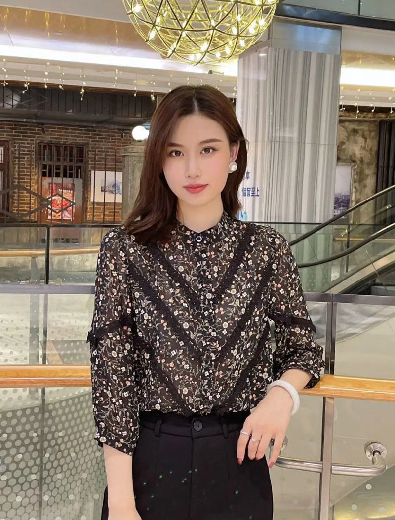 欧货碎花雪纺气质甜美女士衬衫夏新款设计感小众洋气小衫法式上衣