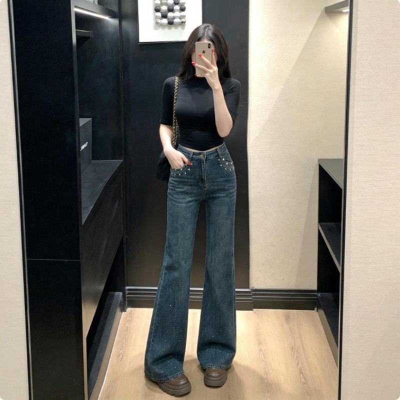 超火辣妹烫钻牛仔裤女2026年春季新款复古喇叭裤高腰显瘦神裤ins,女装/女士精品,牛仔裤,淘宝优惠券,粉丝福利购,淘宝优惠卷