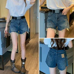 高腰显瘦做旧水洗辣妹显腿长A字热裤 酷飒街头毛边牛仔短裤 女夏款