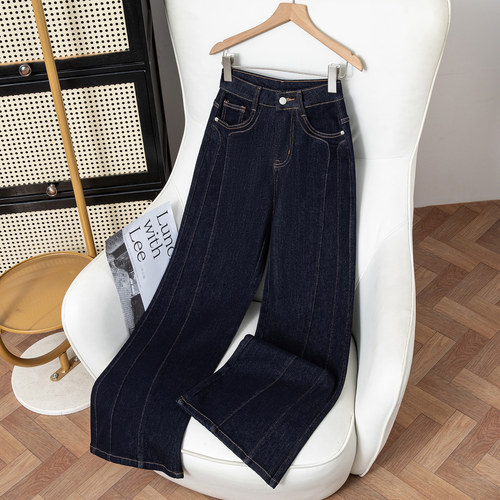 丹宁蓝复古阔腿牛仔裤女秋季2025