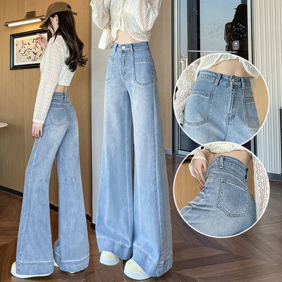 浅蓝色阔腿牛仔裤女春秋