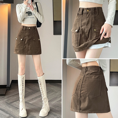 咖啡色牛仔半身裙女夏天薄款