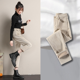 萝卜老爹显瘦直筒裤 加绒时尚 2025新款 女秋冬季 子 高腰哈伦牛仔裤