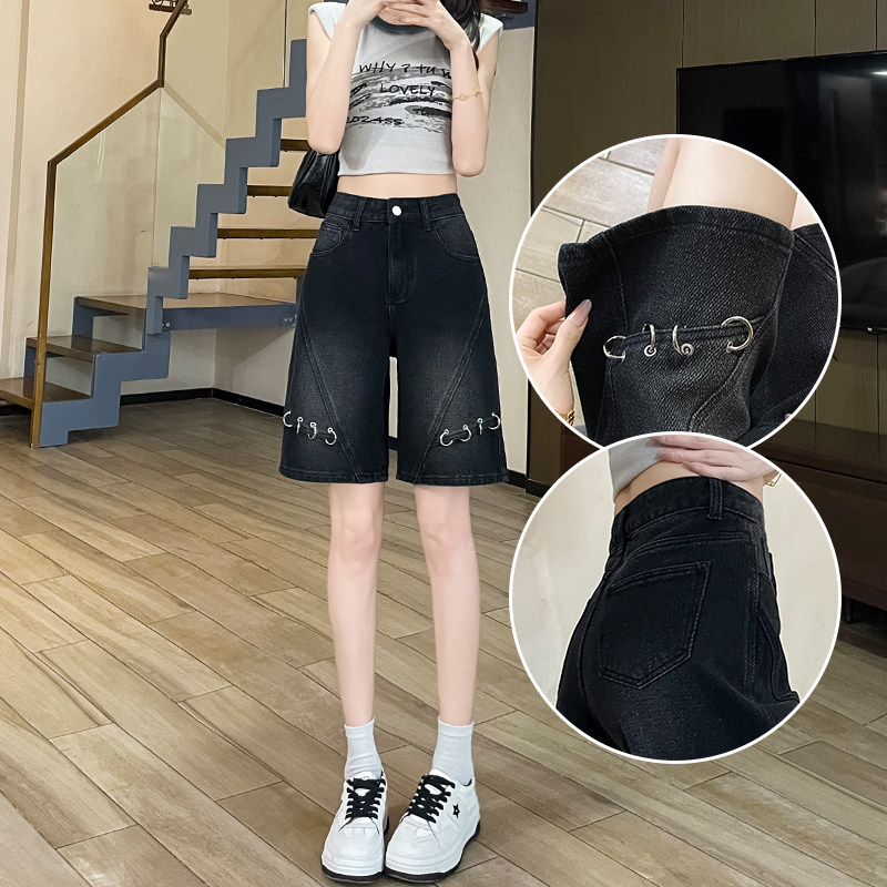 黑灰色牛仔短裤女夏季图片